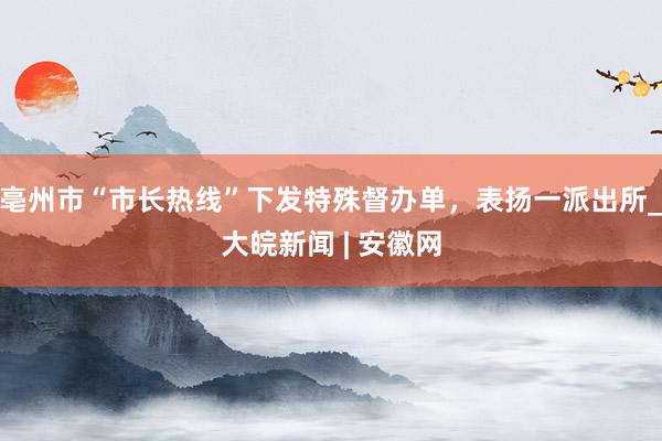 亳州市“市长热线”下发特殊督办单，表扬一派出所_大皖新闻 | 安徽网