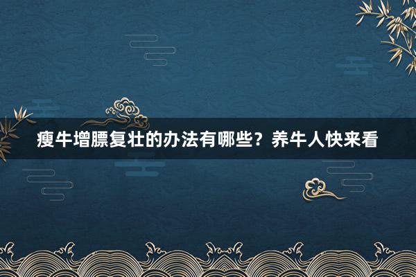 瘦牛增膘复壮的办法有哪些？养牛人快来看