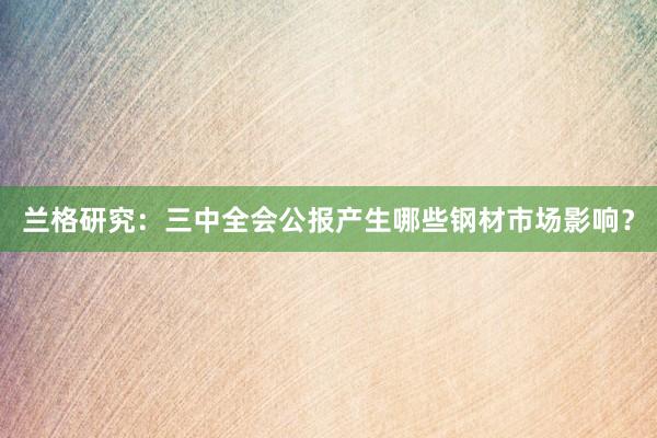 兰格研究：三中全会公报产生哪些钢材市场影响？