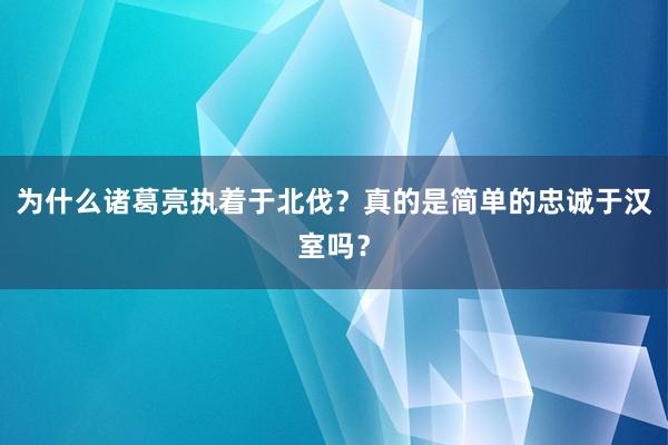 为什么诸葛亮执着于北伐？真的是简单的忠诚于汉室吗？