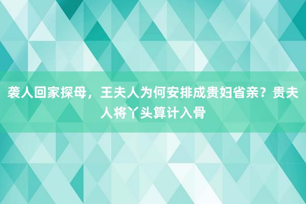 袭人回家探母，王夫人为何安排成贵妇省亲？贵夫人将丫头算计入骨