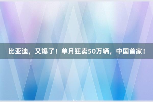 比亚迪，又爆了！单月狂卖50万辆，中国首家！