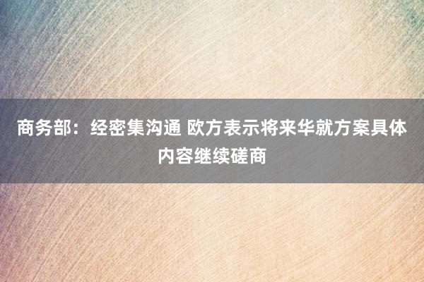 商务部：经密集沟通 欧方表示将来华就方案具体内容继续磋商