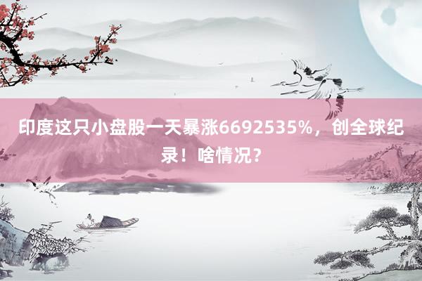 印度这只小盘股一天暴涨6692535%，创全球纪录！啥情况？