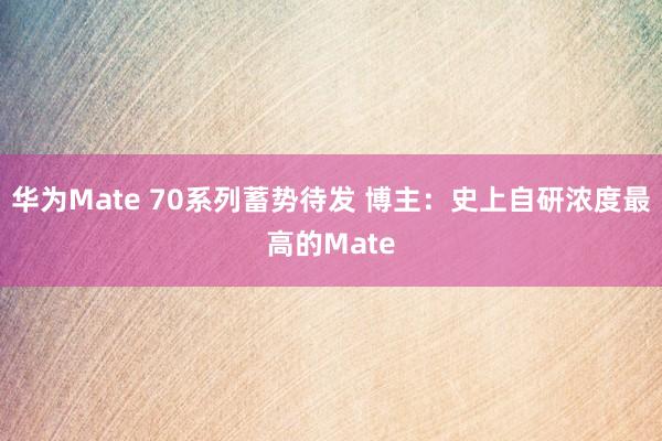 华为Mate 70系列蓄势待发 博主：史上自研浓度最高的Mate