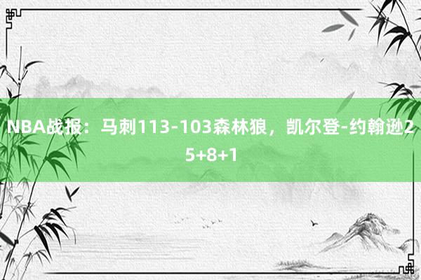 NBA战报：马刺113-103森林狼，凯尔登-约翰逊25+8+1