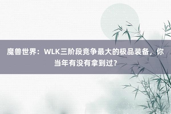 魔兽世界：WLK三阶段竞争最大的极品装备，你当年有没有拿到过？