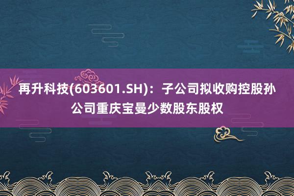 再升科技(603601.SH)：子公司拟收购控股孙公司重庆宝曼少数股东股权