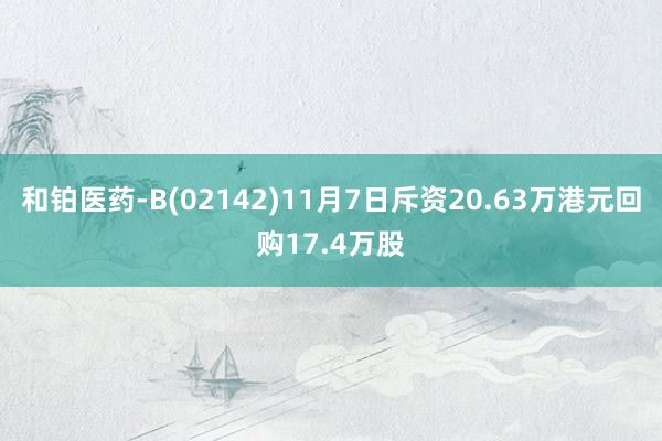 和铂医药-B(02142)11月7日斥资20.63万港元回购17.4万股