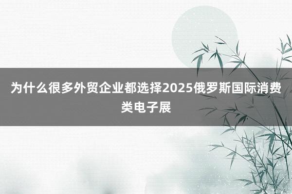 为什么很多外贸企业都选择2025俄罗斯国际消费类电子展