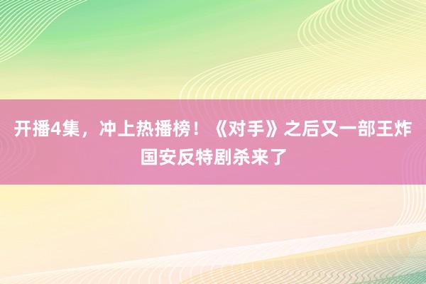 开播4集，冲上热播榜！《对手》之后又一部王炸国安反特剧杀来了