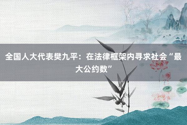 全国人大代表樊九平：在法律框架内寻求社会“最大公约数”