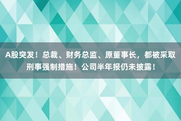 A股突发！总裁、财务总监、原董事长，都被采取刑事强制措施！公司半年报仍未披露！