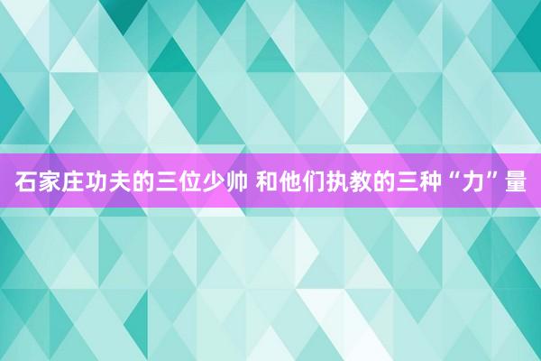 石家庄功夫的三位少帅 和他们执教的三种“力”量