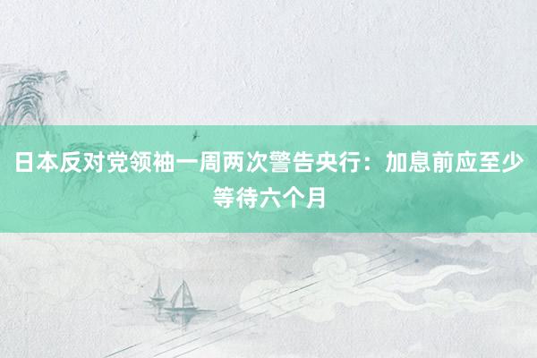 日本反对党领袖一周两次警告央行：加息前应至少等待六个月