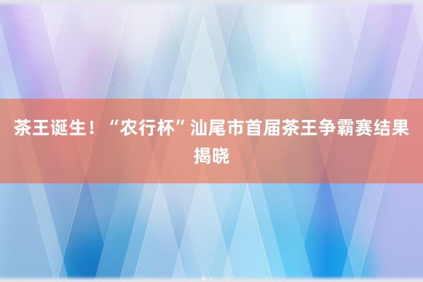 茶王诞生！“农行杯”汕尾市首届茶王争霸赛结果揭晓