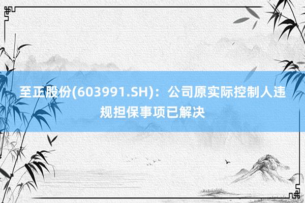 至正股份(603991.SH)：公司原实际控制人违规担保事项已解决