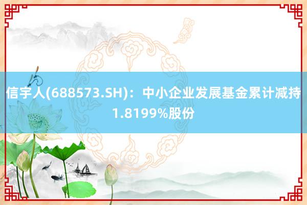 信宇人(688573.SH)：中小企业发展基金累计减持1.8199%股份