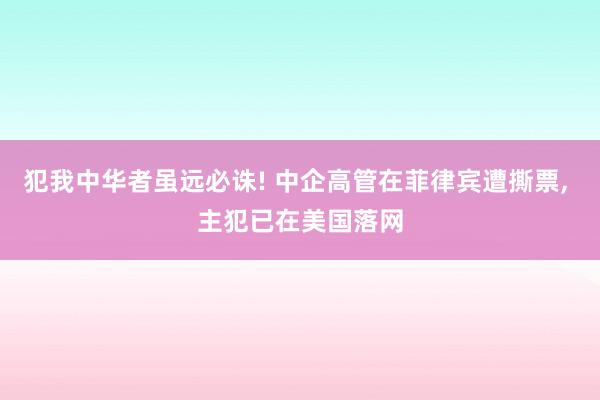 犯我中华者虽远必诛! 中企高管在菲律宾遭撕票, 主犯已在美国落网