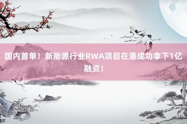 国内首单！新能源行业RWA项目在港成功拿下1亿融资！