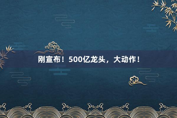 刚宣布！500亿龙头，大动作！