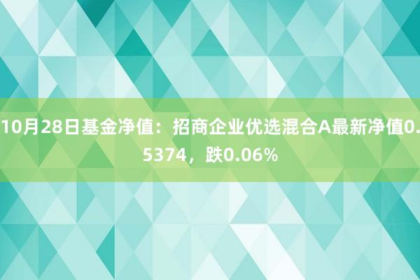 10月28日基金净值：招商企业优选混合A最新净值0.5374，跌0.06%