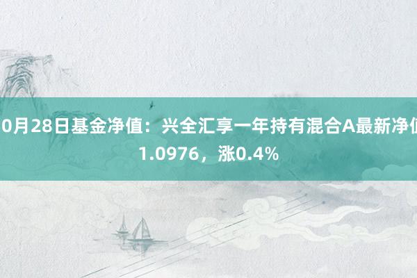 10月28日基金净值：兴全汇享一年持有混合A最新净值1.0976，涨0.4%