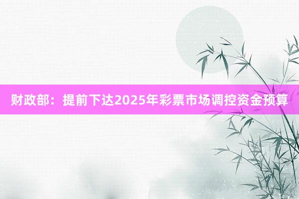 财政部：提前下达2025年彩票市场调控资金预算