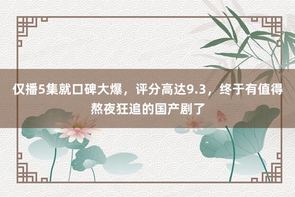 仅播5集就口碑大爆，评分高达9.3，终于有值得熬夜狂追的国产剧了