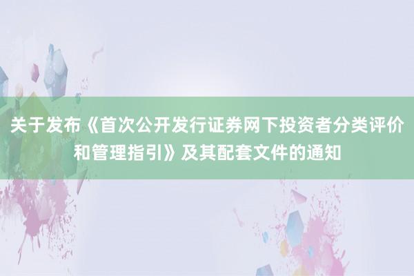 关于发布《首次公开发行证券网下投资者分类评价和管理指引》及其配套文件的通知