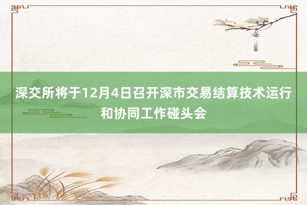 深交所将于12月4日召开深市交易结算技术运行和协同工作碰头会