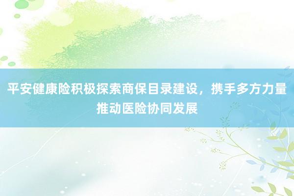 平安健康险积极探索商保目录建设，携手多方力量推动医险协同发展