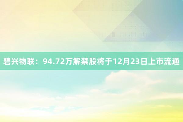 碧兴物联：94.72万解禁股将于12月23日上市流通