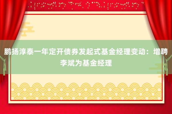 鹏扬淳泰一年定开债券发起式基金经理变动：增聘李斌为基金经理