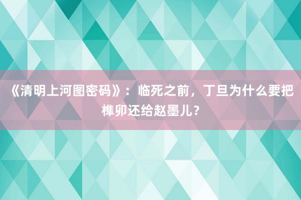 《清明上河图密码》：临死之前，丁旦为什么要把榫卯还给赵墨儿？